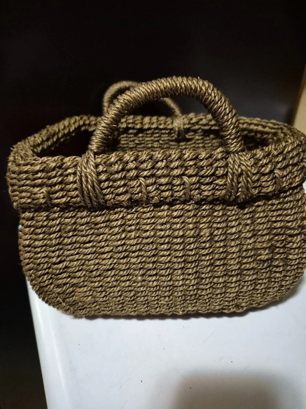 DARK BROWN RECTANGULAR HAND-WOVEN BASKET